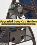 Close-up of cup holder on Three Seat Outdoor Porch Swing With Upgraded One And A Half Inch Cup Holder Comfy Adjustable Canopy.