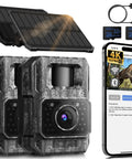 Badass Solar Trail Camera 2 Pack 4K 64MP Bluetooth App Sync Wireless Game Cam for wildlife tracking and backyard guard setup.