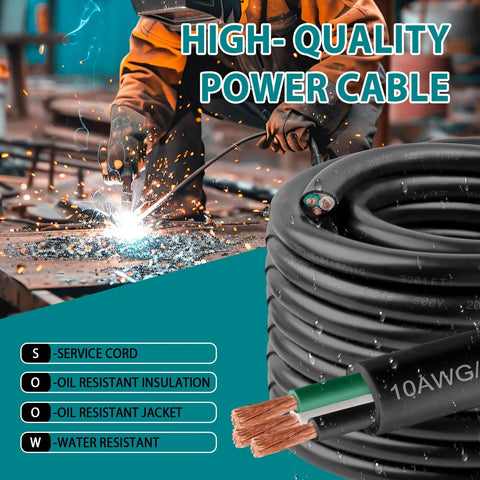 Hardcore 10 Gauge 3 Conductor SOOW Portable Power Cable Two Hundred Feet With rugged weather resistant coating for welding.