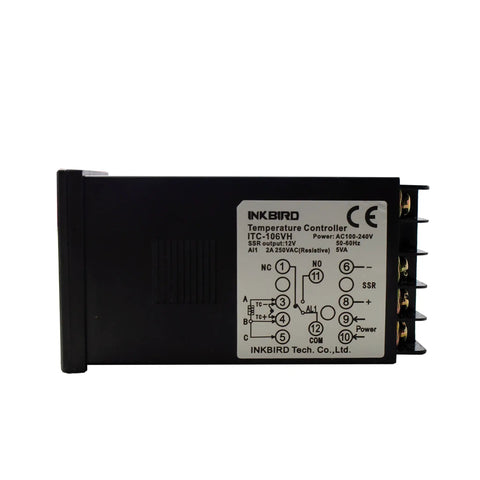 Side view of Dual Display PID Temperature Controller ITC-106VH 100-240V AC Fahrenheit And Celsius Readout showing wiring diagram