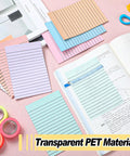 8 Pack Colored Transparent Sticky Notes with Lined Translucent Sheets 4x6 Inches Self Adhesive for Planners and Bible Tabs