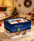Heavy-Duty Rectangular Christmas Basket With Waterproof Polyester Canvas Storage Bin, Kickass Holiday Vibes, Solid Stash Box & Space Saver For Clothes, Camping, Apartment & Home in festive room.