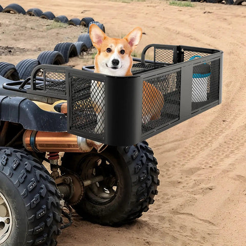 Heavy Duty Rear Cargo Basket For ATV And UTV Detachable Steel Mesh Drop Rack Black Powder Coated Rust Resistant with dog