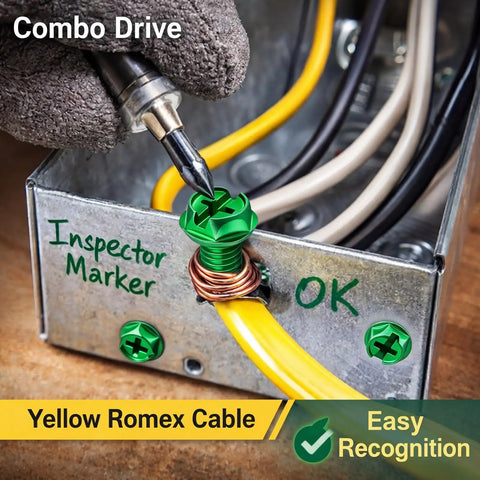 Installation of Bulk 100 Pcs Grounding Screws For Electrical Boxes 10-32 X 3/8 Inch Green Hex Head in junction box with wires