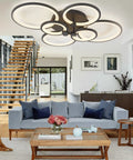 33.3 Inch Dimmable LED Ceiling Light With Six Ring Flush Mount And Acrylic Lampshade In Black in a modern living room setting