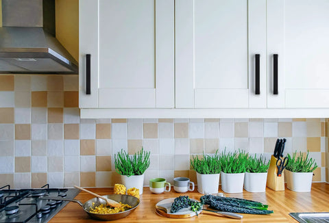 Sleek Matte Black Square Cabinet Pulls For Cabinets And Drawers 3-3/4 Inch Center-To-Center, 45 Pack on white kitchen cabinets