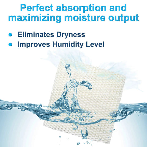 2 Pack Wick Filter Replacement For Essick Air AIRCARE Bemis 1043 with water splash illustrating moisture absorption