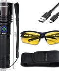 365nm UV Black Light Flashlight, 20W Rechargeable Wood Lamp For Pet Urine Detection with USB-C cable, glasses, and case