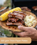 100 Piece Disposable Rustic Wood Grain Slice Tableware Set For 25 Guests With 9 Inch Dinner Plates And 7 Inch Dessert Plates