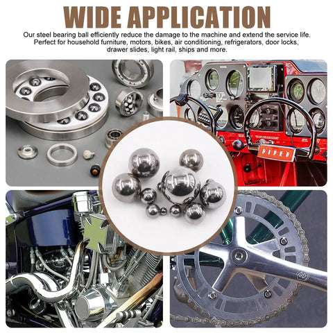 630 Pcs Badass Stainless Steel Bearing Ball Assortment Kit Imperial 12 Sizes 304 Precision Loose Steel Balls for various applications.