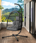 Chill Outdoor Egg Chair With Stand For Patio And Garden Hang Swing Hammock Chair With Thickened Aluminum Alloy Frame And UV Resistant Cushion, 350 Lb Capacity, Grey.
