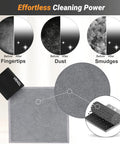 Two-sided microfiber glasses cleaning cloths with a small black keychain pouch; 4x6 inches, mix colors.