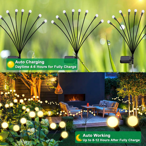 Upgraded Solar Firefly Lights 4 Pack Outdoor Waterproof 8 LED Starburst Swaying Lights for patio and garden decor