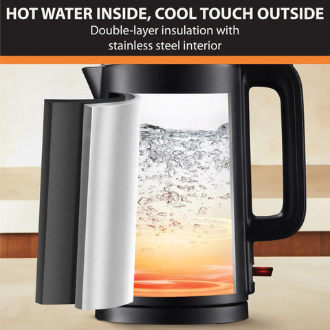 1.5L Cordless Electric Kettle With Cool Touch Exterior And Stainless Steel Interior Boils One Cup In 80 Seconds