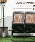Dual Chamber Compost Tumbler Bin With Rotating Design For Faster All Year Round Composting, 24 Ventilation Openings And Sturdy Steel Legs, Outdoor Tumbling Composter For Rich Nutritious Soil In No Time with dual chamber and steel frame on grass