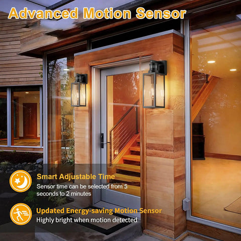 Two Pack Motion Sensor Outdoor Lights Modern Matte Black Wall Lanterns Porch Sconces Exterior Light Fixtures With Glass For Patio Front Door Entryway Bright, Easy Install, Weather Resistant