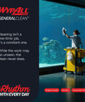Custodian cleaning aquarium window with GeneralClean supplies in yellow cart, showcasing the constant need for cleanliness.