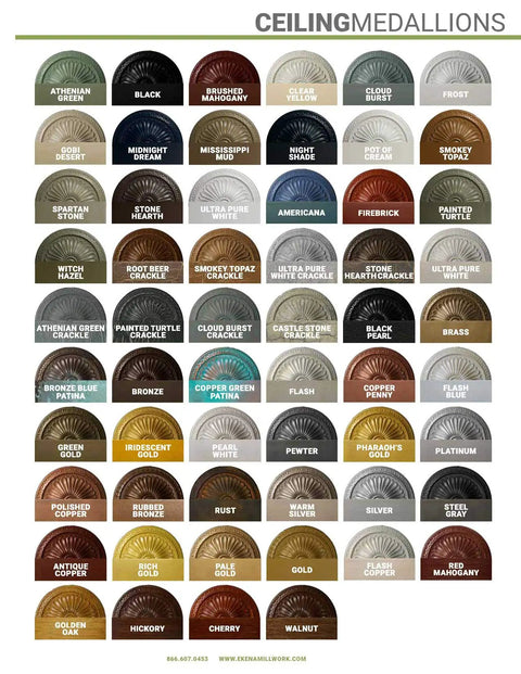 Color options for Rotherham Ceiling Medallion, showcasing various shades available for 18-inch medallions.