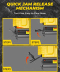 Quick jam release mechanism steps for Tough 18 Gauge Cordless Brad Nailer And Stapler Pair, tool-free, easy-to-clear nose.