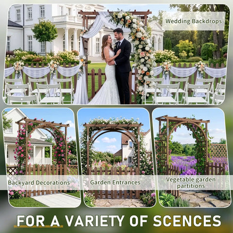 7.1Ft Wooden Garden Arbor With Gate And Picket Fences Lattice Sides Weather Resistant Arch Trellis For Climbing Plants Outdoor Yard And Wedding Decor images with varity of scenes
