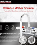Wall Mount Commercial Hand Sink Faucet With 4 Inch Center, 3-1/2 Gooseneck Spout Rotates 360 Degrees, Dual Temperature Lever Handle