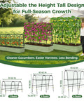 Cucumber Trellis For Raised Beds, U Shape Garden Arch With Netting next to woman in garden showcasing height options.