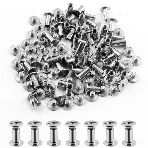 Top Shelf M5 X 50mm Chicago Screw Bind Posts With Ten Millimeter Caps Crafted From Solid Carbon Steel Heavy Duty Hardware Fasteners For Leatherwork And Craft Projects Built Like A Tank Pack Of Fifty Pairs laid out in a pile.