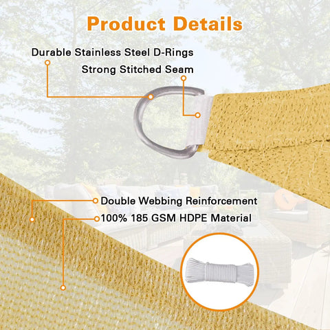 Sun Shade Sail 10x10x10 Sand Triangle With Curved Edges, Heavy Duty 185GSM HDPE UV Blocking Outdoor Shade Cloth details