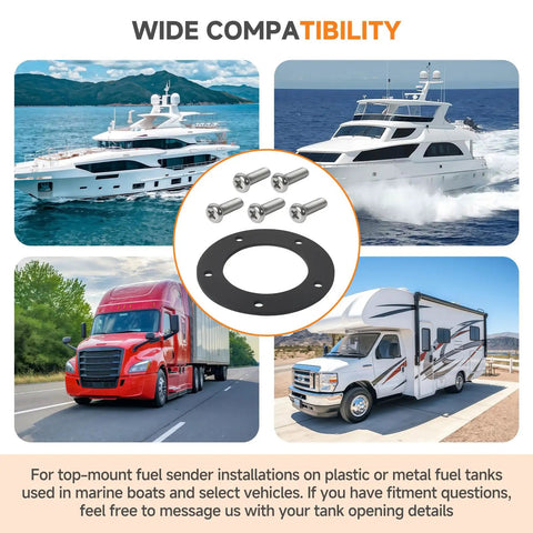 Top Shelf Nbr Fuel Sending Unit Gasket Kit With Five Heavy Duty Stainless M5 Screws for marine and vehicle compatibility.
