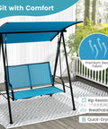 Outdoor Patio Swing For Two With Adjustable Canopy Heavy Duty Metal Frame Breathable Seat Fabric shown on patio