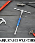 Heavy Duty Adjustable T Handle Hex Wrench Ratchet Socket Kit With Rock Solid Blue Grip And Zero Drama Operation For Serious Vehicle Repair And Garage Hustle on wooden table.