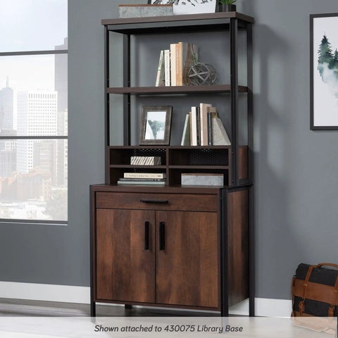 Adjustable Shelf Library Hutch Space Saver Brown Industrial Style Desk Organizer And Bookshelf for modern home office