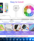 Illustration of Motion Sensor RGB LED Light Strip Kit Two Strips Each Nine Point Eight Feet Long With Remote And App Control.