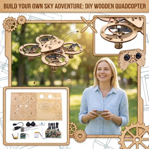 DIY Wooden RC Drone Kit For Adults And Beginners Build Your Own Quadcopter With Gyroscope Remote Control 3D Blocks