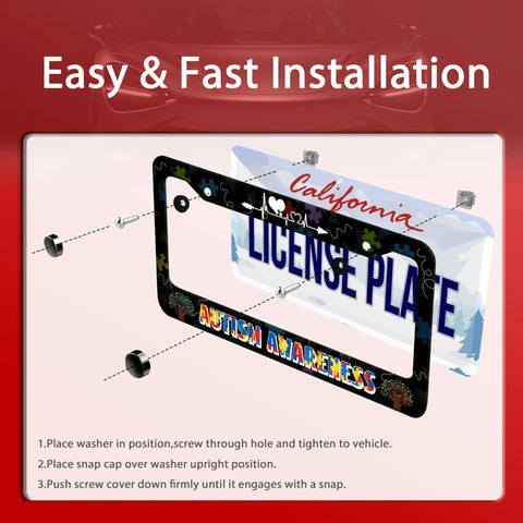 Easy installation guide for Colorful License Plate Frame With Puzzle Heartbeat Line Design In Premium Stainless Steel.