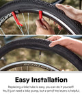 Replacement 26 Inch Bike Inner Tube With Schrader Valve for 1.75 to 2.125 inch tires being installed on bike wheel
