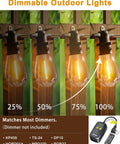 Dimmable settings of 95Ft LED Outdoor String Lights With 30 Edison Shatterproof Bulbs IP65 Waterproof Dimmable 2700K