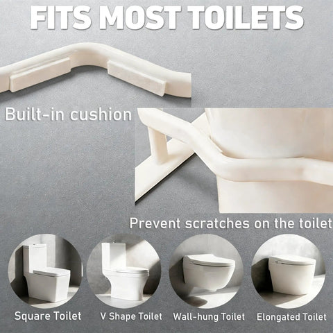 Heavy Duty Toilet Safety Rails For Seniors With Nighttime Reflective Armrests And Base No Fuss Height Adjustments Bulletproof Bathroom Support Bar Fits Standard Toilets Wood Trim, features built-in cushion for scratch prevention.