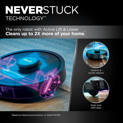 PowerDetect Self Empty Robot Vacuum With NeverStuck Tech showing advanced object detection and obstacle navigation features.