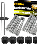 Six Inch Galvanized Landscape Staples With Gasket Caps 100 Pack U Shaped Pins For Irrigation Tubing Lawn Fabric