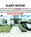 Heavy Duty 304 Stainless Steel Trench Drain Kit With Grid Grate And Coupling For Outdoor Pool Deck Driveway Or Garage Hella Tough Rust Proof Build shown in residential setting with people.