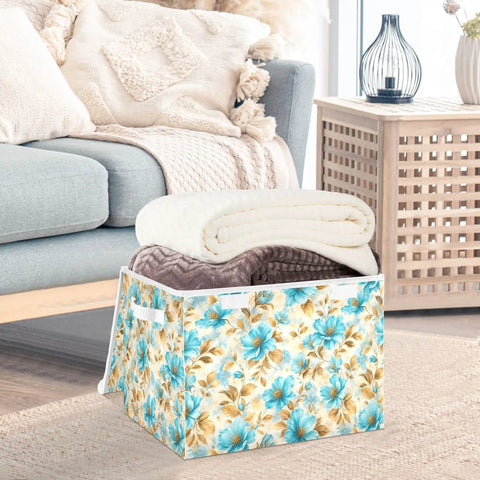 Hella Durable Foldable Storage Bin With Lid And Handles, Collapsible Cloth Storage Cube Organizer For Closet Bedroom filled with blankets.