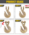 Instruction guide for Three Eighths Inch Clevis Grab Hooks Four Pack Heavy Duty Chain Hooks for Three Eighths Inch Grade 70 Chain.