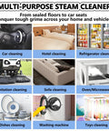 EpyGnom 3000W Handheld Steam Cleaner W Ozone Feature cleaning various surfaces including car, hotel, and refrigerator interiors.