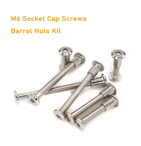 Real Deal M6 Socket Cap Bolts And Barrel Nuts Assortment Kit Nickel Plated Hex Button Head Screws For Furniture Assembly And Crib Repair 100 Piece M6X20 To M6X80MM Set with shiny nickel finish.
