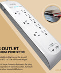 25 Foot USB C And USB A Surge Protector Power Strip With 8 Outlets 4200 Joules Heavy Duty Overload Protection Flat Plug
