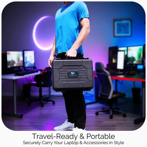 Person holding Hard Shell Wireless Microphone Case With Customizable Foam Insert For Sennheiser Shure Audio Technica Nady And VocoPro