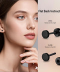 Straight Up Titanium Screw Back Stud Earrings Zero Drama For Sensitive Skin Medical Grade F136 Nickel Free Flatback Dot Design secure locking posts worn by a model.