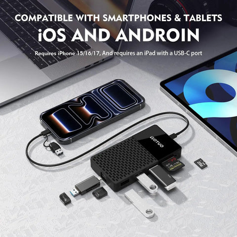 Ultra Fast 1TB Portable SSD With All In One USB C Hub And SD And TF Card Reader Dock connected to devices