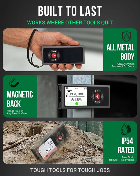 Dual Laser Distance Measuring Tool With Angle Sensor And Level Bubble From Anywhere In The Room, IP54 aluminum body